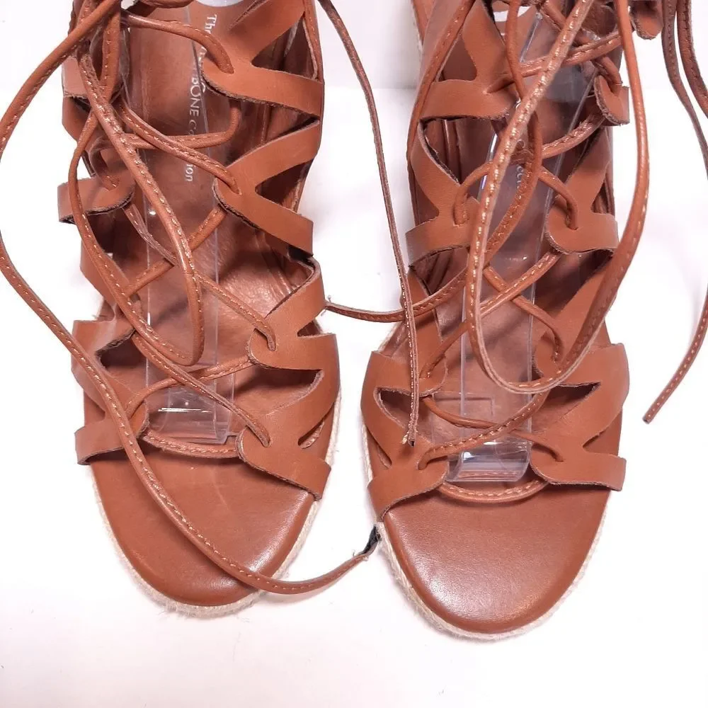 Wishbone Faux Leather Strappy Lace Up Espadrille Wedge Sandals Heels Shoes 7